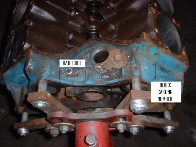Where do you find block numbers on a Chevy 350 engine?